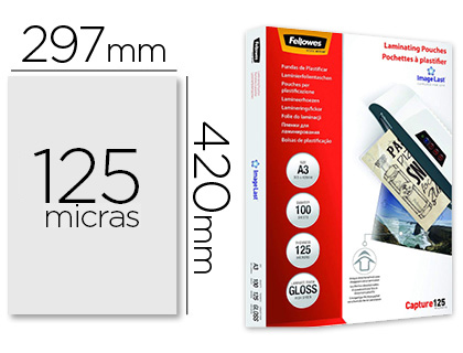 BOLSA DE PLASTIFICAR FELLOWES BRILLO DIN A3 125 MC PACK DE 100 UNIDADES