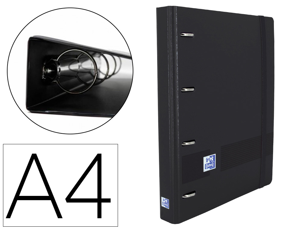 CARPETA CON RECAMBIO OXFORD CLASSIC EUROPEAN BINDER DIN A4+4 ANILLAS 35 MM RECAMBIO 100 HCUADRO 5 MM COLOR NEGRO