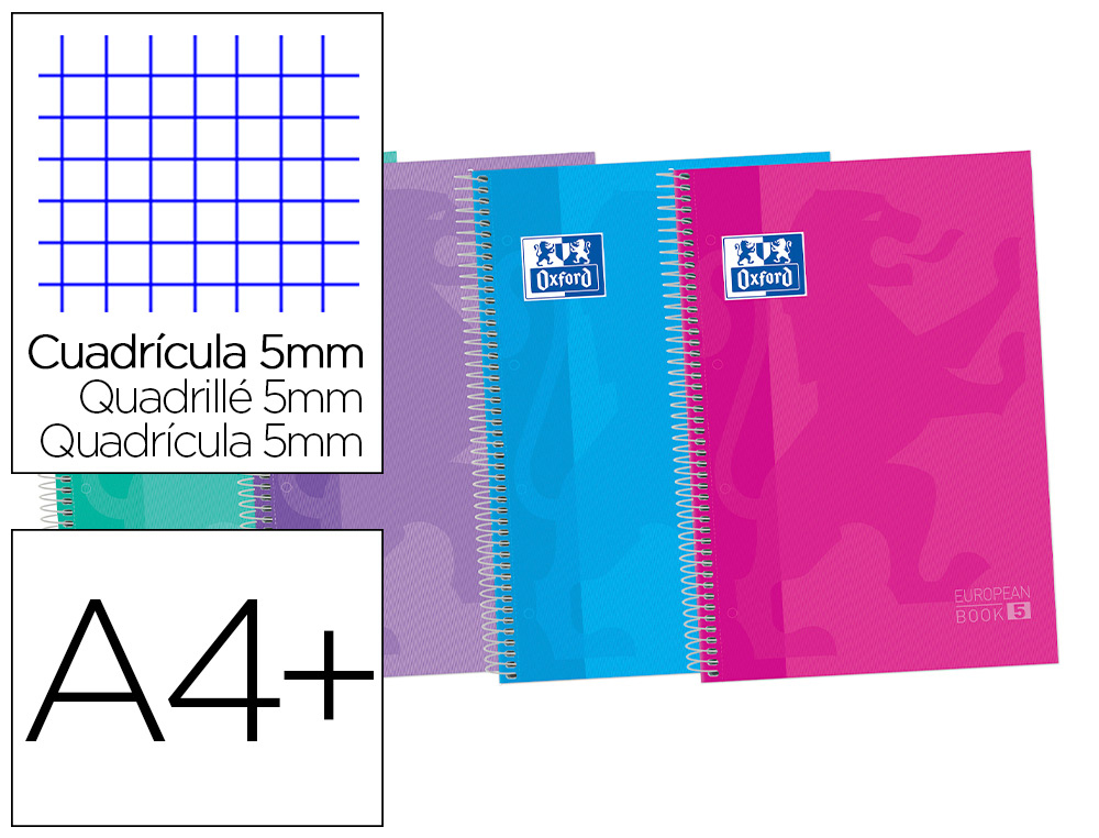 CUADERNO ESPIRAL OXFORD EBOOK 5 TAPA EXTRADURA DIN A4+ 120 HOJAS CUADRO 5 MM CON MARGEN TENDENCIA 50% HOJAS GRATIS
