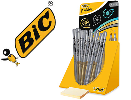 ROTULADOR BIC MARKING METALICO PERMANENETE ORO/PLATA EXPOSITOR DE 24 UNIDADES SURTIDAS 168X125X149