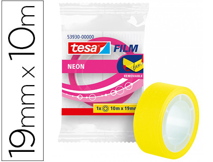 CINTA ADHESIVA TESA FILM NEON 10 MT X 19 MM AMARILLO/ROSA ENCELOFANADA