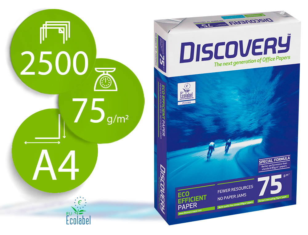 PAPEL FOTOCOPIADORA DISCOVERY FAST PACK DIN A4 75 GRAMOS PAPEL MULTIUSO INK-JET Y LASER CAJA DE 2500 HOJAS