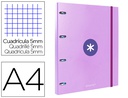 [AW61] CARPETA CON RECAMBIO ANTARTIK A4 CUADRO 5MM FORRADA 4 ANILLAS 25MM REDONDAS COLOR LAVANDA