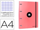 [AW59] CARPETA CON RECAMBIO ANTARTIK A4 CUADRO 5MM FORRADA 4 ANILLAS 25MM REDONDAS COLOR CORAL