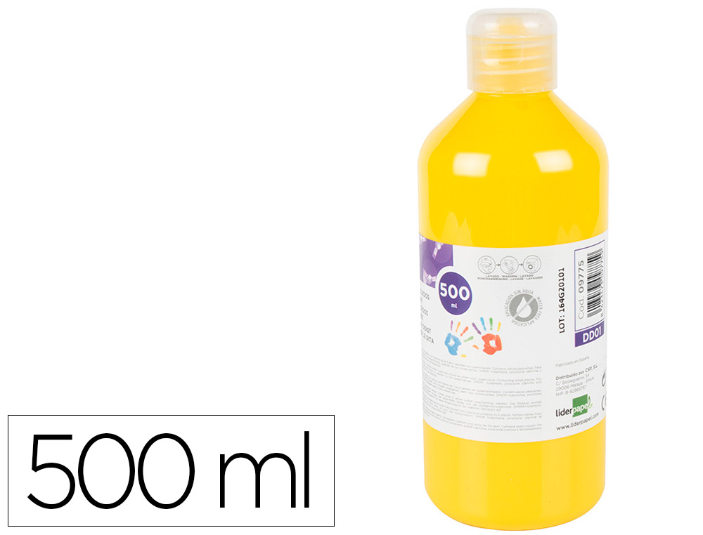 PINTURA DEDOS LIDERPAPEL BOTELLA DE 500 ML AMARILLO