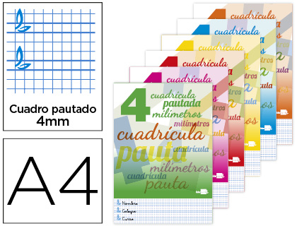 LIBRETA LIDERPAPEL PAUTAGUIA TAPA CARTONCILLO 32 HOJAS DIN A4 70 GR CUADRICULADO PAUTADO 4 MM