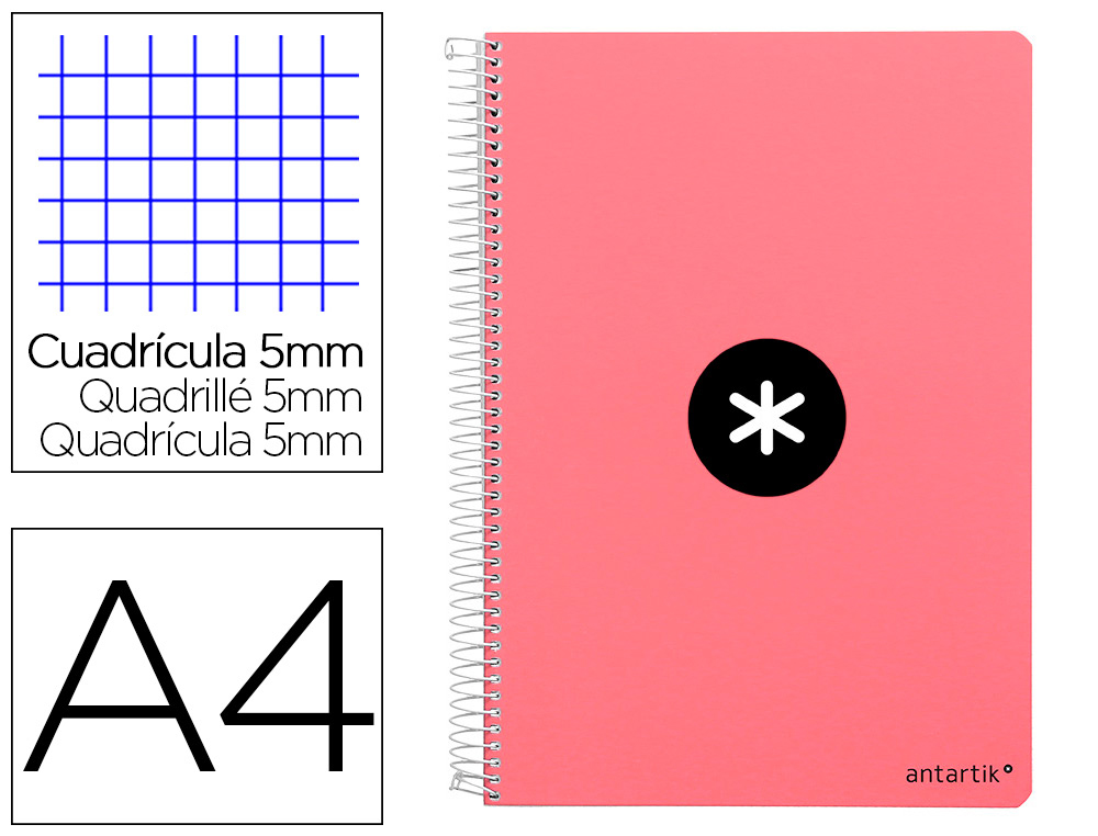 CUADERNO ESPIRAL LIDERPAPEL A4 ANTARTIK TAPA DURA 80H 100 GR CUADRO 5MM COLOR CORAL