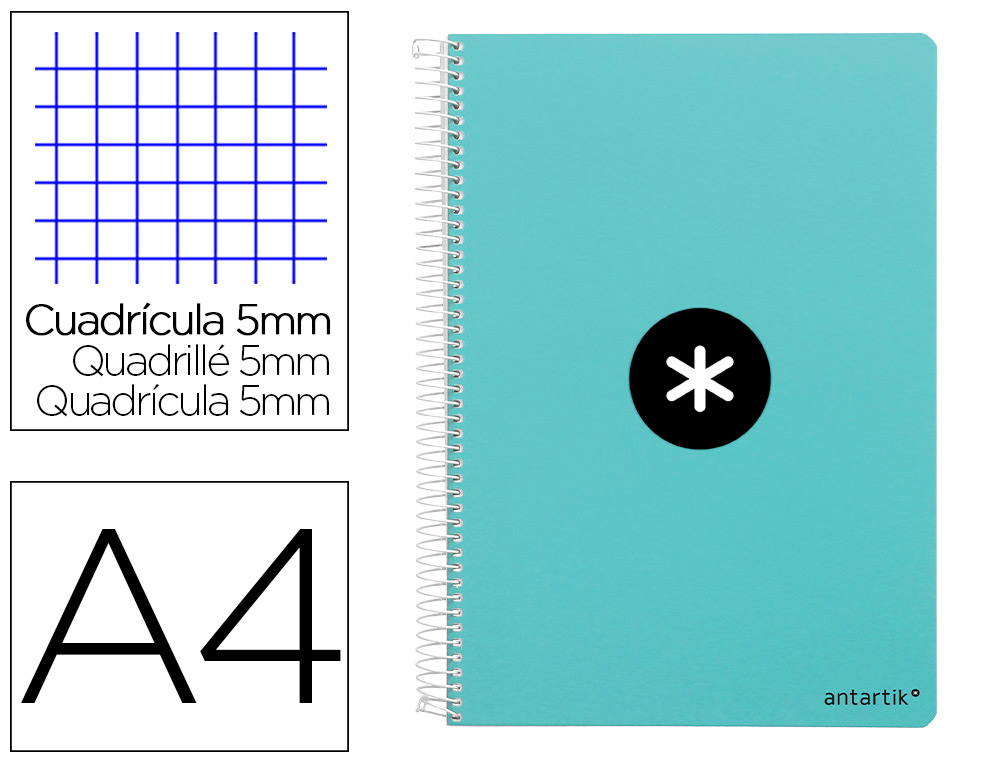 CUADERNO ESPIRAL LIDERPAPEL A4 ANTARTIK TAPA DURA 80H 100 GR CUADRO 5MM COLOR MENTA
