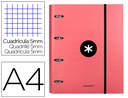 [AW57] CARPETA CON RECAMBIO ANTARTIK A4 CUADRO 5MM FORRADA 4 ANILLAS 40MM REDONDAS CON SOLAPA COLOR CORAL