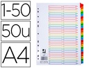 [KF17976] SEPARADOR NUMERICO Q-CONNECT PLASTICO 1-50 JUEGO DE 50 SEPARADORES DIN A4 MULTITALADRO