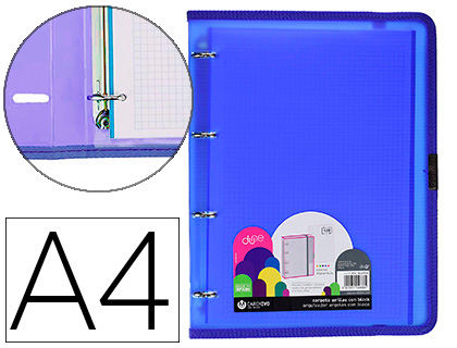 CARPETA CARCHIVO DUNE 4 ANILLAS 20 MM POLIPROPILENO RIGIDO DIN A4 CON RECAMBIO 120 H GOMILLA Y RIBETE COLOR