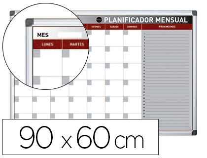 PLANNING MAGNETICO BI-OFFICE MENSUAL LACADO MARCO ALUMINIO ROTULABLE 90X60 CM