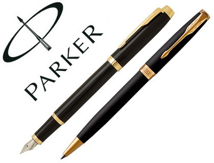 JUEGO PARKER DUO SONNET LACA NEGRA GT BOLIGRAFO + PLUMA CON PLUMIN ACERO INOXIDABLE