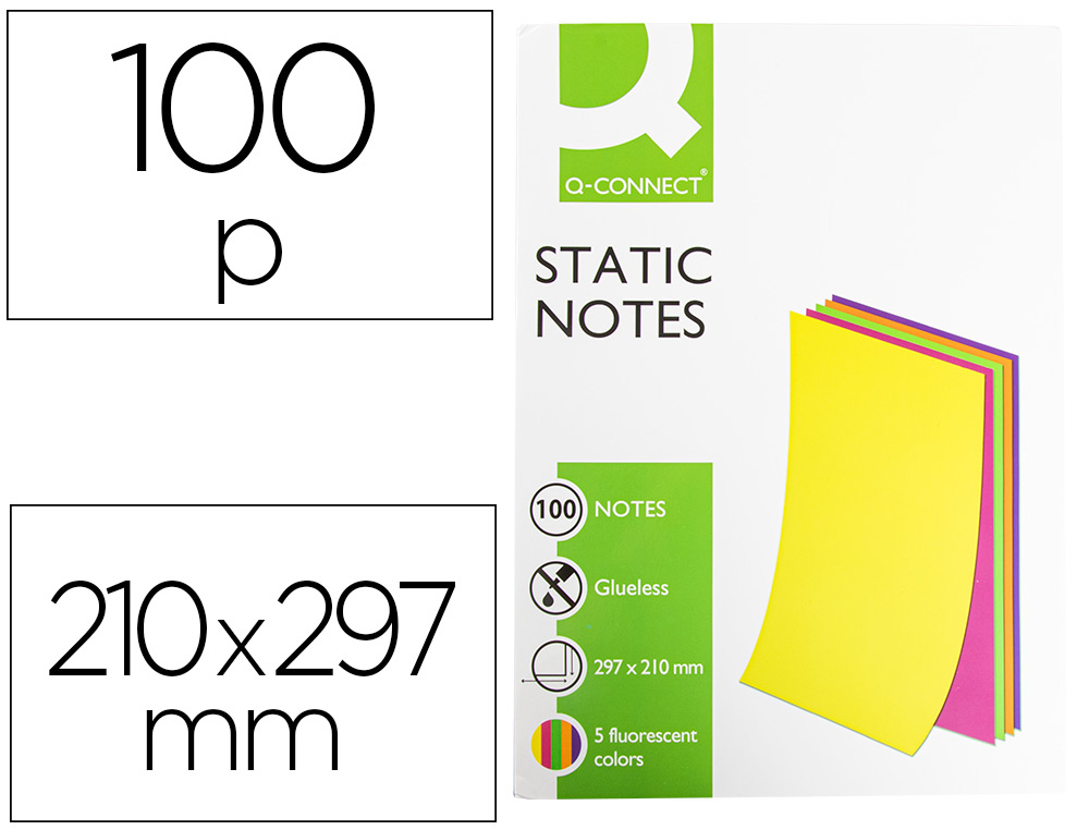 BLOC DE NOTAS MAGNETICAS QUITA Y PON Q-CONNECT 210X297 MM 100 HOJAS 5 COLORES FLUORESCENTES