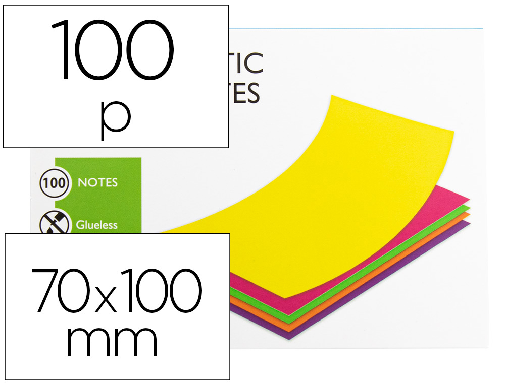 BLOC DE NOTAS MAGNETICAS QUITA Y PON Q-CONNECT 70X100 MM 100 HOJAS 5 COLORES FLUORESCENTES