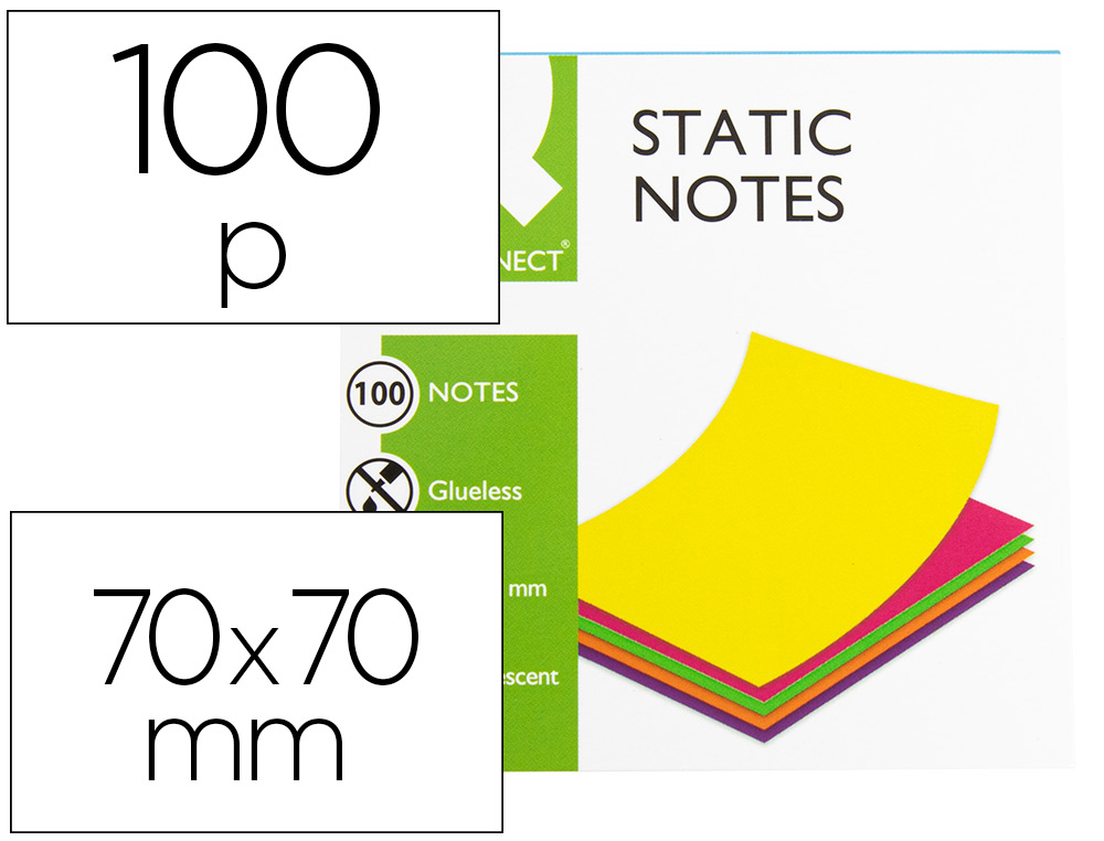 BLOC DE NOTAS MAGNETICAS QUITA Y PON Q-CONNECT 70X70 MM 100 HOJAS 5 COLORES FLUORESCENTES