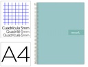 [BA91] CUADERNO ESPIRAL LIDERPAPEL A4 MICRO CRAFTY TAPA FORRADA 120H 90GR CUADRO 5MM 5 BANDAS 4 TALADROS COLOR TURQUESA