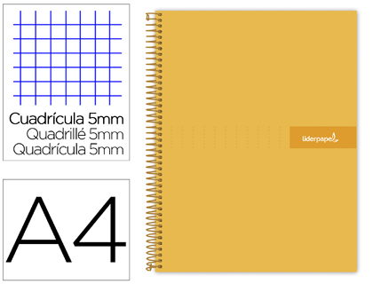 CUADERNO ESPIRAL LIDERPAPEL A4 MICRO CRAFTY TAPA FORRADA 120H 90 GR CUADRO 5 MM 5 BANDAS 4 COLORES COLOR NARANJA