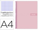[BJ80] CUADERNO ESPIRAL LIDERPAPEL A4 CRAFTY TAPA FORRADA 80H 90 GR CUADRO 4MM CON MARGEN COLOR ROSA