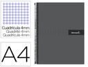 [BJ77] CUADERNO ESPIRAL LIDERPAPEL A4 CRAFTY TAPA FORRADA 80H 90 GR CUADRO 4MM CON MARGEN COLOR NEGRO