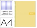 [BJ76] CUADERNO ESPIRAL LIDERPAPEL A4 CRAFTY TAPA FORRADA 80H 90 GR CUADRO 4MM CON MARGEN COLOR AMARILLO