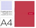[BF47] CUADERNO ESPIRAL LIDERPAPEL A4 CRAFTY TAPA FORRADA 80H 90 GR CUADRO 4MM CON MARGEN COLOR ROJA