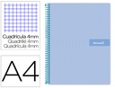 [BF70] CUADERNO ESPIRAL LIDERPAPEL A4 CRAFTY TAPA FORRADA 80H 90 GR CUADRO 4MM CON MARGEN COLOR CELESTE