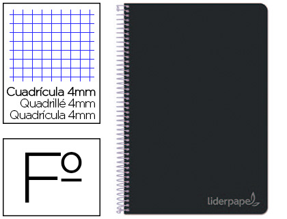 CUADERNO ESPIRAL LIDERPAPEL FOLIO WITTY TAPA DURA 80H 75GR CUADRO 4MM CON MARGEN COLOR NEGRO