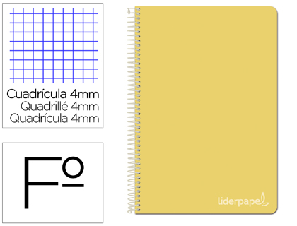 CUADERNO ESPIRAL LIDERPAPEL FOLIO WITTY TAPA DURA 80H 75GR CUADRO 4MM CON MARGEN COLOR AMARILLO