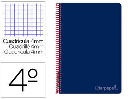 CUADERNO ESPIRAL LIDERPAPEL CUARTO WITTY TAPA DURA 80H 75GR CUADRO 4MM CON MARGEN COLOR AZUL MARINO