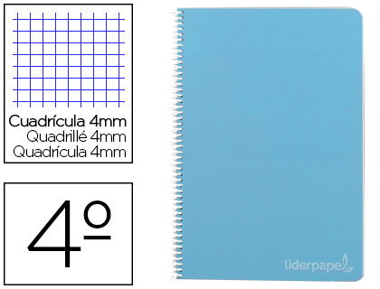 CUADERNO ESPIRAL LIDERPAPEL CUARTO WITTY TAPA DURA 80H 75GR CUADRO 4MM CON MARGEN COLOR AZUL