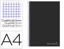 [BA98] CUADERNO ESPIRAL LIDERPAPEL A4 MICRO JOLLY TAPA FORRADA 140H 75 GR CUADRO 5MM 5 BANDAS 4 TALADROS COLOR NEGRO