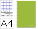 [BA96] CUADERNO ESPIRAL LIDERPAPEL A4 MICRO JOLLY TAPA FORRADA 140H 75 GR CUADRO 5MM 5 BANDAS 4 TALADROS COLOR VERDE