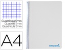 [BA87] CUADERNO ESPIRAL LIDERPAPEL A4 MICRO WONDER TAPA PLASTICO 120H 90 GR CUADRO 5 MM 5 BANDAS 4 TALADROS COLOR GRIS