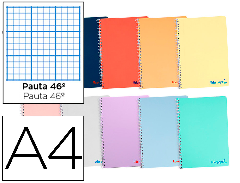 CUADERNO ESPIRAL LIDERPAPEL A4 WONDER TAPA PLASTICO 80H 90GR RAYADO Nº46 COLORES SURTIDOS