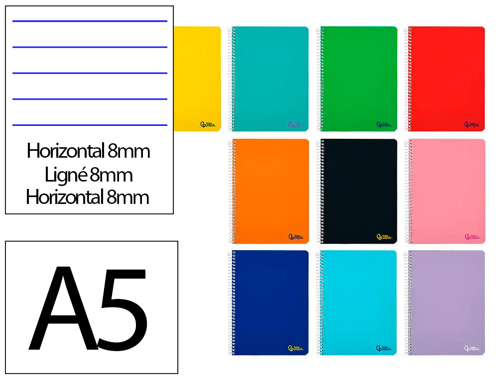 CUADERNO ESPIRAL LIDERPAPEL CUARTO SMART TAPA BLANDA 80H 75GR HORIZONTAL 8MM CON MARGENCOLORES SURTIDOS