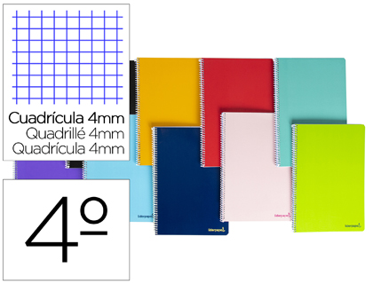CUADERNO ESPIRAL LIDERPAPEL CUARTO SMART TAPA BLANDA 40H 60GR CUADRO 4MM CON MARGEN COLORES SURTIDOS