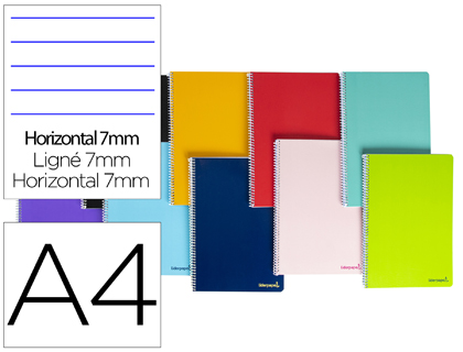 CUADERNO ESPIRAL LIDERPAPEL A4 MICRO SMART TAPA BLANDA 80H60GR HORIZONTAL 7MM DOBLE MARGEN 4 TALADROS COLORES