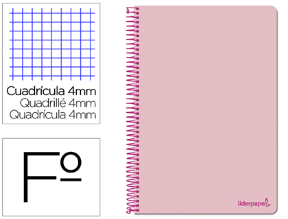 CUADERNO ESPIRAL LIDERPAPEL FOLIO SMART TAPA BLANDA 80H 60GR CUADRO 4MM CON MARGEN COLOR ROSA
