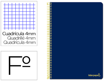 CUADERNO ESPIRAL LIDERPAPEL FOLIO SMART TAPA BLANDA 80H 60GR CUADRO 4MM CON MARGEN COLOR AZUL OSCURO