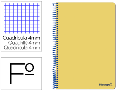 CUADERNO ESPIRAL LIDERPAPEL FOLIO SMART TAPA BLANDA 80H 60GR CUADRO 4MM CON MARGEN COLOR AMARILLO