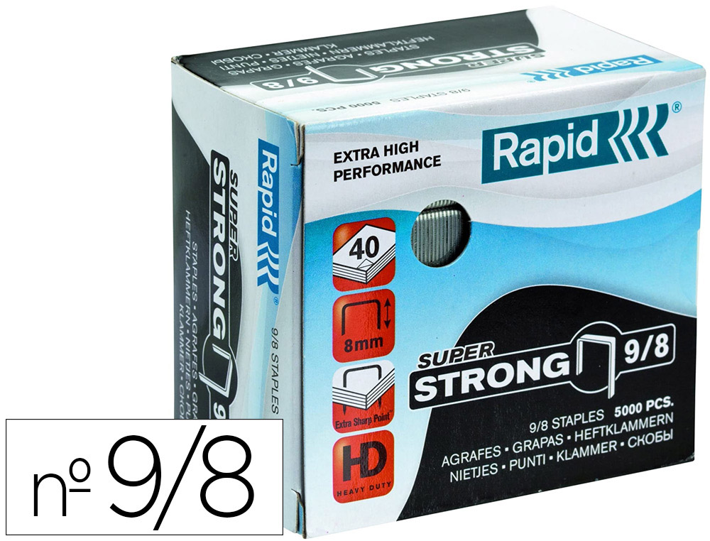 GRAPAS RAPID SUPER STRONG GALVANIZADAS Nº9/8 CAJA DE 5000 UNIDADES