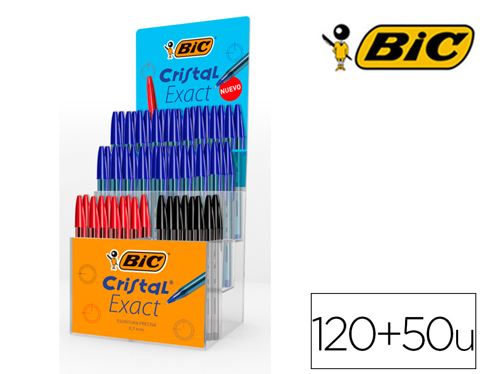 BOLIGRAFO BIC CRISTAL EXACT EXPOSITOR DE 120 UNIDADES COLORES SURTIDOS + 50 UDS BIC CRISTAL AZUL