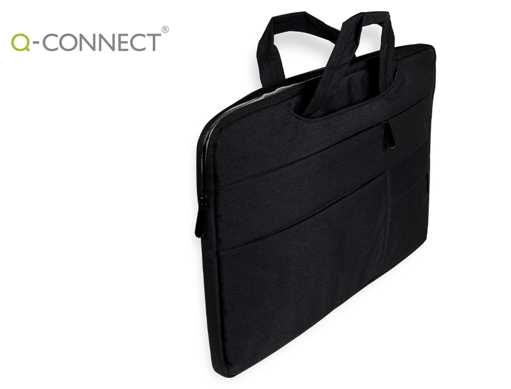FUNDA PARA PORTATIL Q-CONNECT 15,6\&quot; CON ASAS RETRACTILES CREMALLERA 3 BOLSILLOS EXTERIORES NEGRO