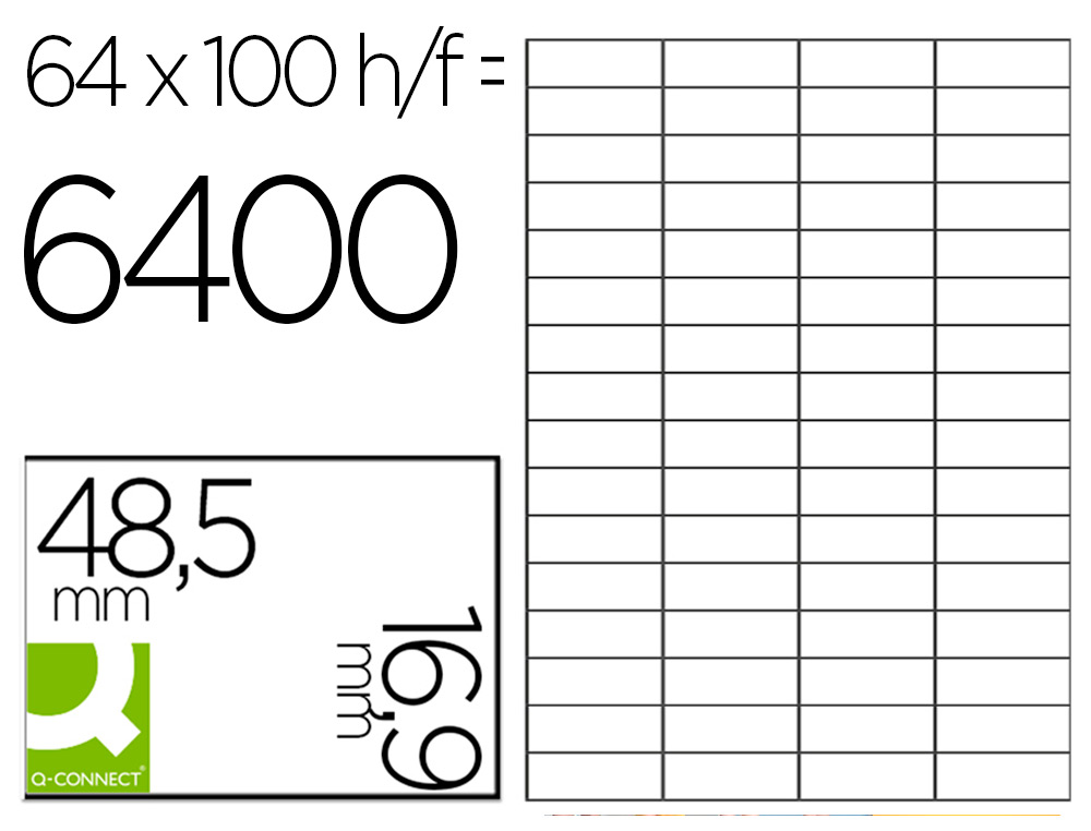 ETIQUETA ADHESIVA Q-CONNECT KF11207 TAMAÑO 48,5X16,9 MM FOTOCOPIADORA LASER INK-JET CAJA CON 100 HOJAS DIN A4