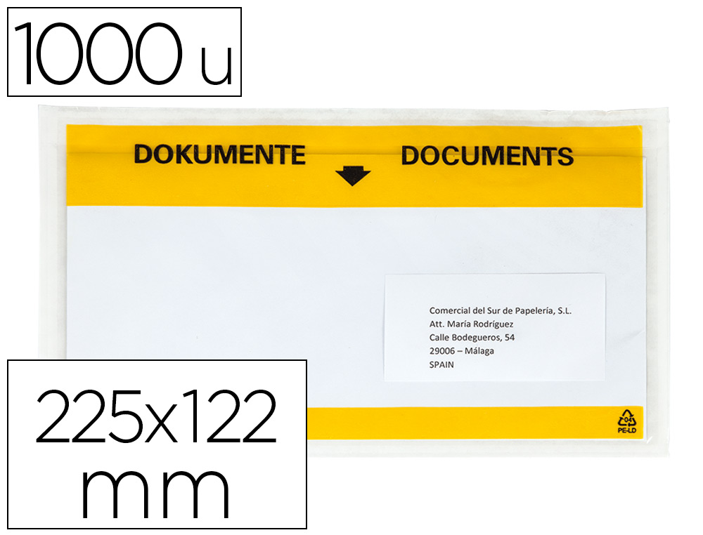 SOBRE AUTOADHESIVO Q-CONNECT PORTADOCUMENTOS MULTILINGUE 225X122 MM VENTANA TOTALMENTE TRANSPARENTE PAQUETE DE 1000