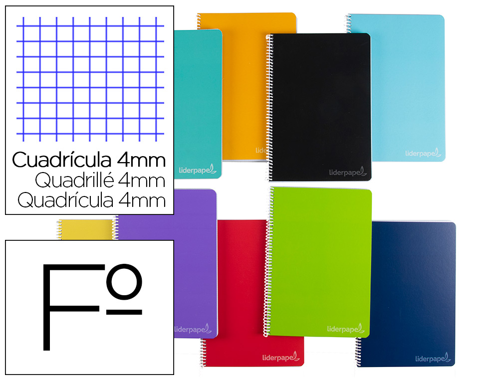 CUADERNO ESPIRAL LIDERPAPEL FOLIO WITTY TAPA DURA 140H 75GR CUADRO 4MM CON MARGEN COLORES SURTIDOS