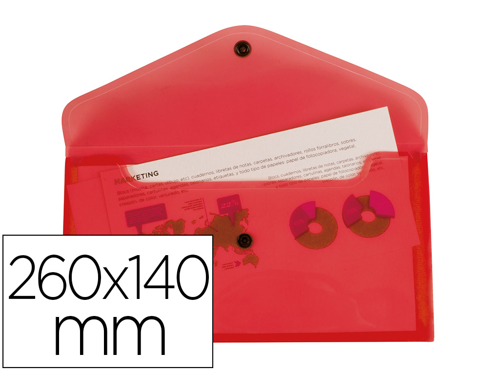 CARPETA LIDERPAPEL DOSSIER BROCHE POLIPROPILENO TAMAÑO SOBRE AMERICANO 260X140 MM ROJO TRANSLUCIDO