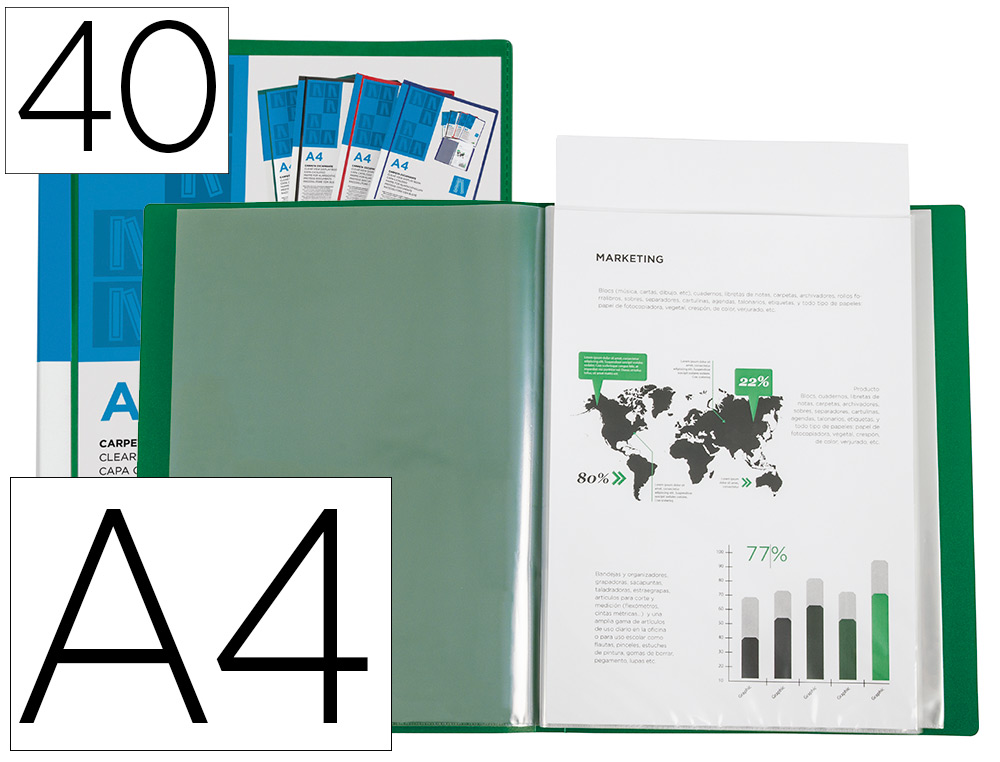 CARPETA LIDERPAPEL PERSONALIZA 40 FUNDAS CANGURO POLIPROPILENO DIN A4 VERDE TRANSLUCIDO PORTADA Y LOMO