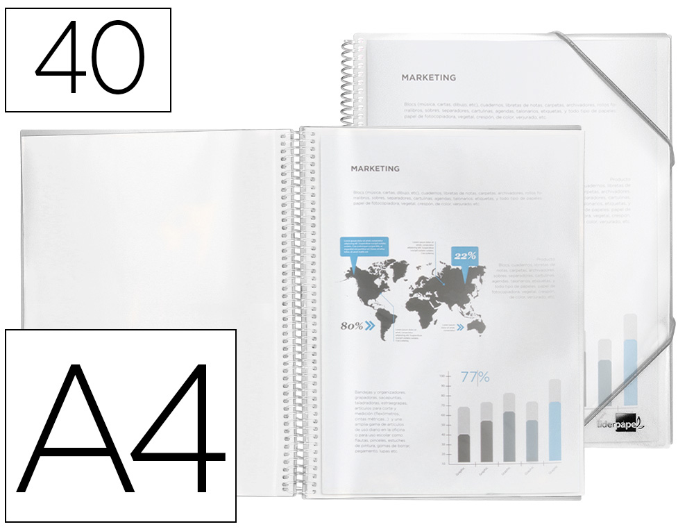 CARPETA LIDERPAPEL ESCAPARATE CON ESPIRAL 40 FUNDAS POLIPROPILENO DIN A4 TRANSPARENTE